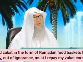 Paid zakat in form of food basket to charity out of ignorance, must I repay my zakat
